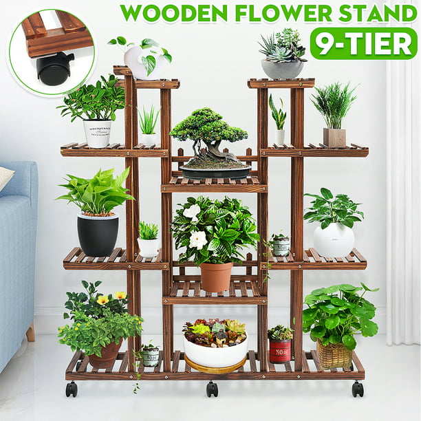 3 Tier Wooden Flower Rack Adjustable Ladder Shelves Indoor Outdoor Plant Stand